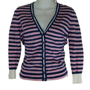 J. Crew Women's Pink Blue Stripe VNeck Button Down Lightweight Cardigan Size XS
